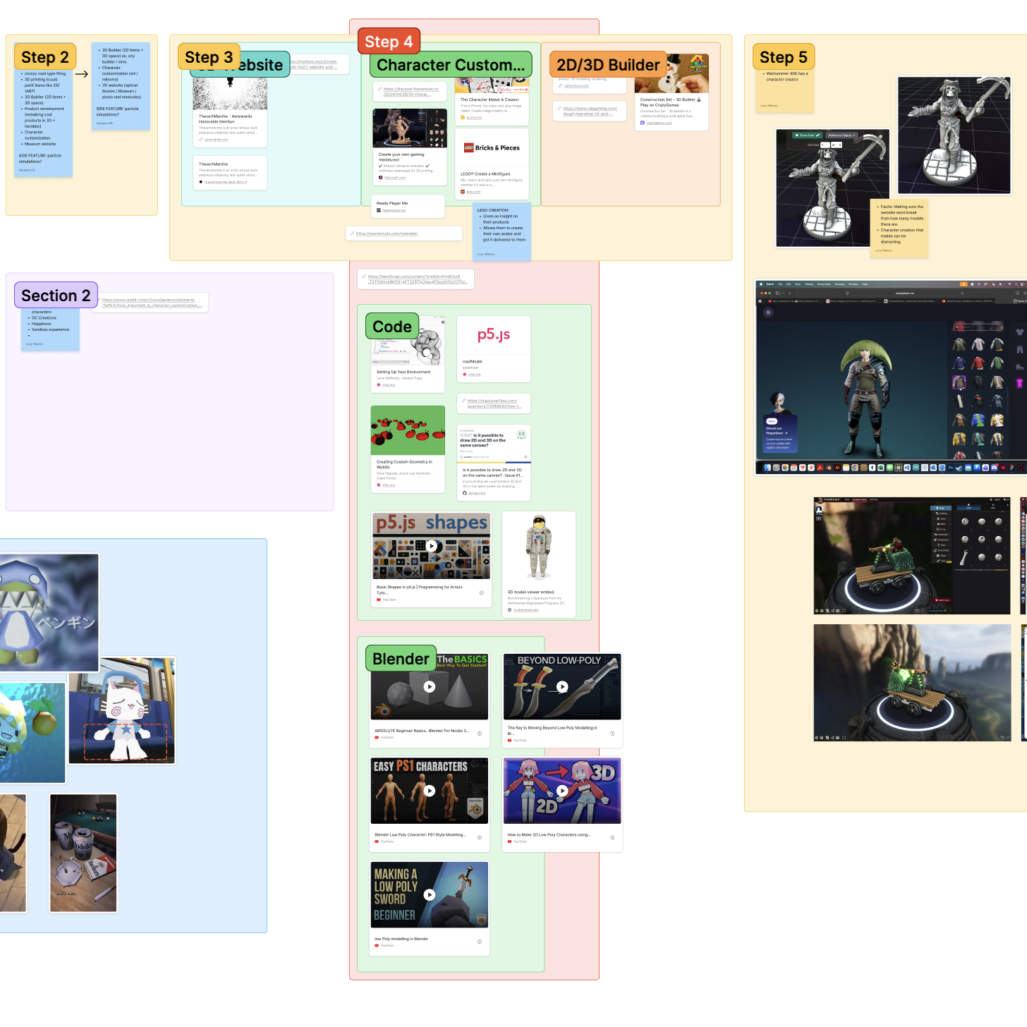 A collection of recorded screenshots from action research involving the identification of existing Character Creator websites specifically as well as the testing of these site and the study of their UI.
