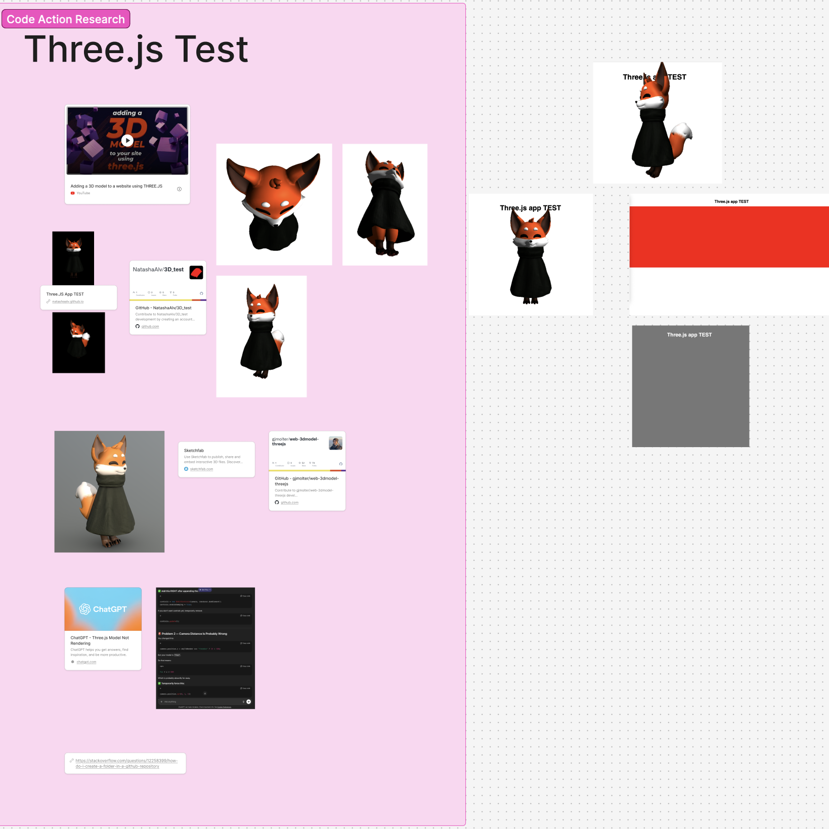 A collection of recorded screenshots from action research involving Three.js as well as the consultation of ChatGPT for coding errors. (Natasha)