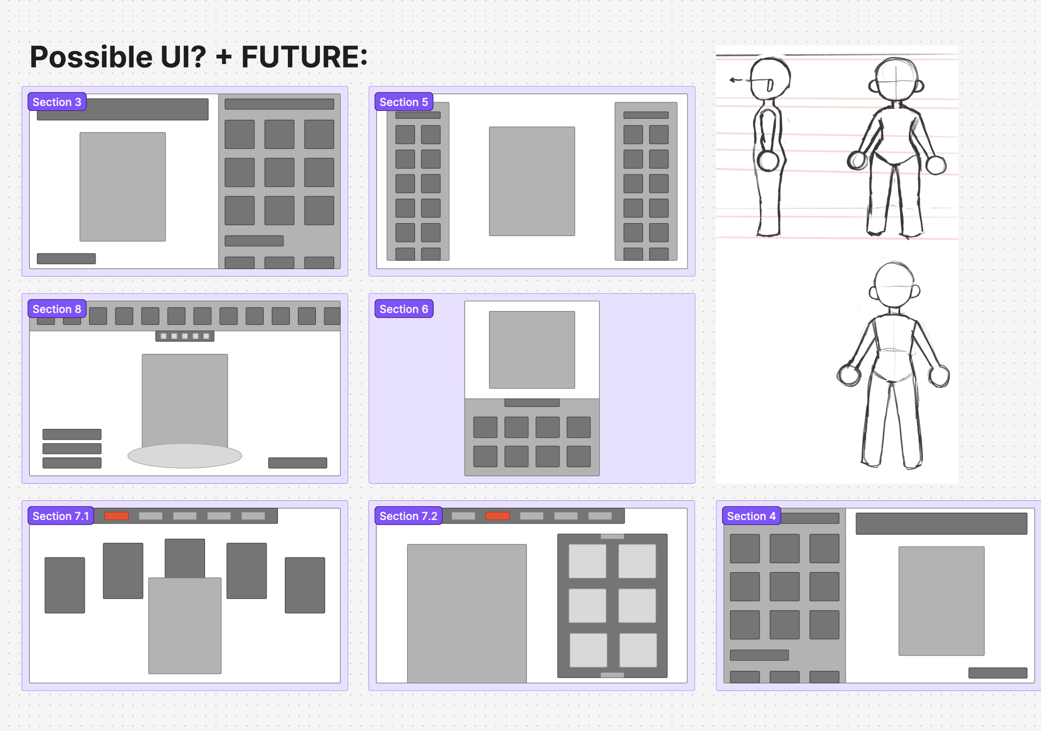 These were the initial low fidelity wireframes (Natasha) and concept sketches (Lucy) made. New ones will be made after this pivotel design choice.